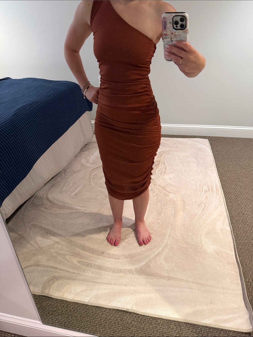 Brown Ruched Midi Dress